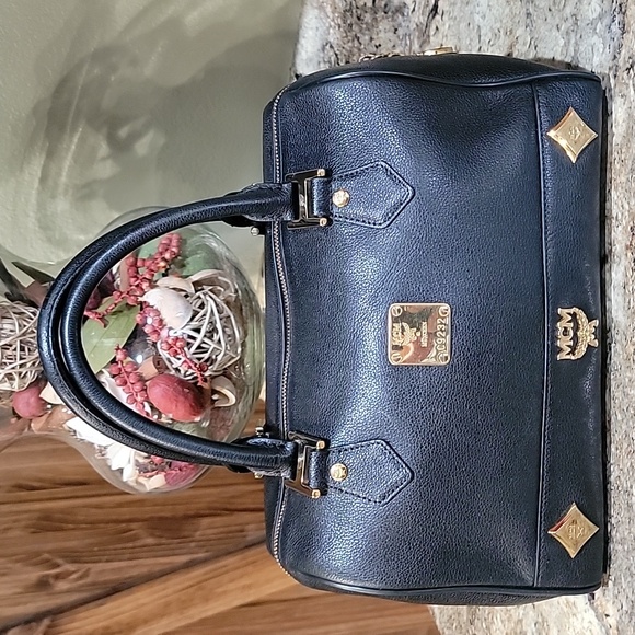 MCM Handbags - MCM EUC Leather Studded Small Heritage Boston Bag